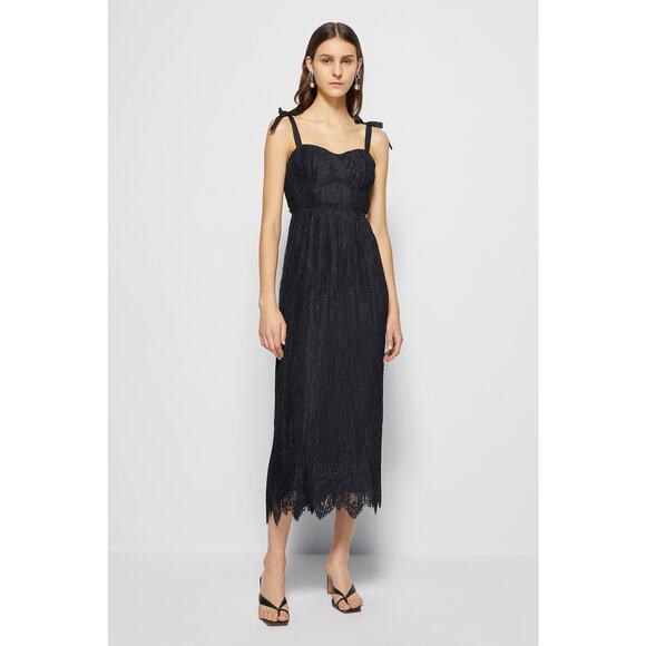 New NWT Jonathan Simkhai Black Silk Lace Plisse Tie Strap Midi Dress Size 10 - Picture 1 of 6